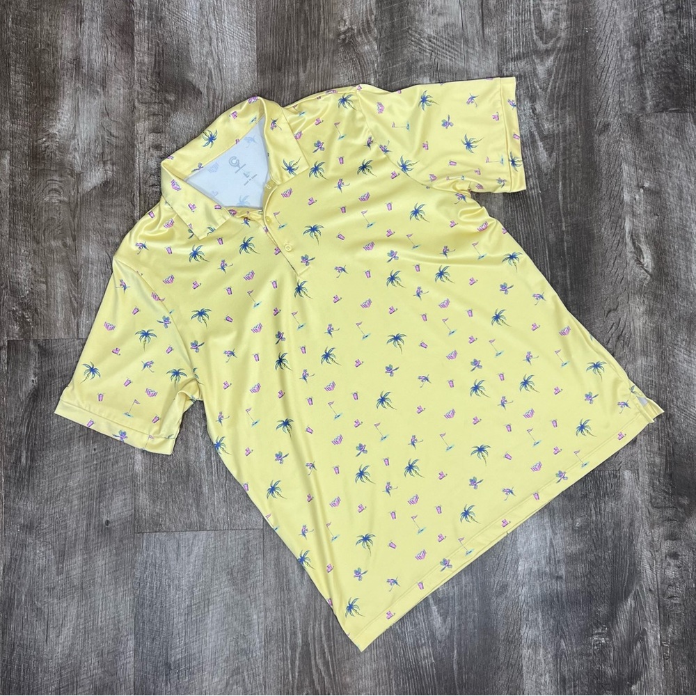 Men's Yellow Palm-Pattern Polo Shirt